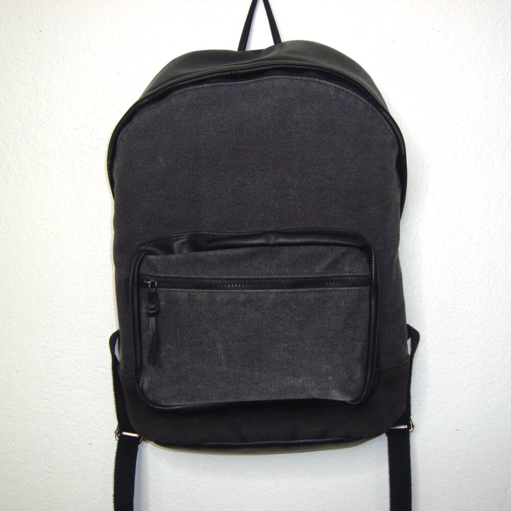 James Campbell Black Leather Canvas Padded Backpack SS-BP10608